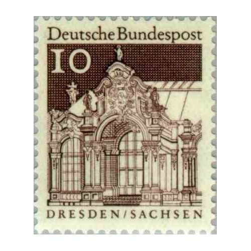 1 عدد تمبر سری پستی ساختمانها آلمان از قرن دوازدهم - 10 فنیک - جمهوری فدرال آلمان 1966