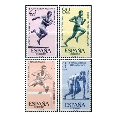 4 عدد  تمبر دومین دوره بازی های اسپانیایی-آمریکایی - مادرید، اسپانیا - اسپانیا 1962