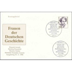 پاکت مهر روز تمبر سری پستی زنان مشهور - هانا آرنت، فیلسوف - 170pfg - جمهوری فدرال آلمان 1988
