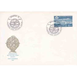پاکت مهر روز تمبر دفتر اروپایی سازمان ملل متحد - سوئیس 1960 ارزش روی تمبر 5 فرانک سوئیس