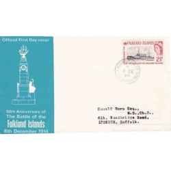 پاکت مهر روز تمبر پنجاهمین سالگرد نبرد جزایر فالکلند -جزایر فالکلند 1964 ارزش تمبر 8.5 دلار