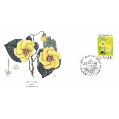 پاکت مهر روز تمبر گل ها - 50c - توالو 1993