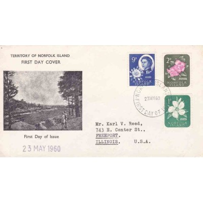 پاکت مهر روز تمبر سری پستی گل و پرندگان - 1d , 2d , 9d - جزیره نورفولک 1960