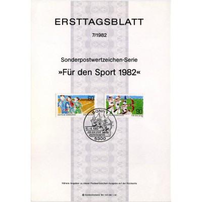 برگه اولین روز انتشار تمبرهای ورزشی  - جمهوری فدرال آلمان 1982